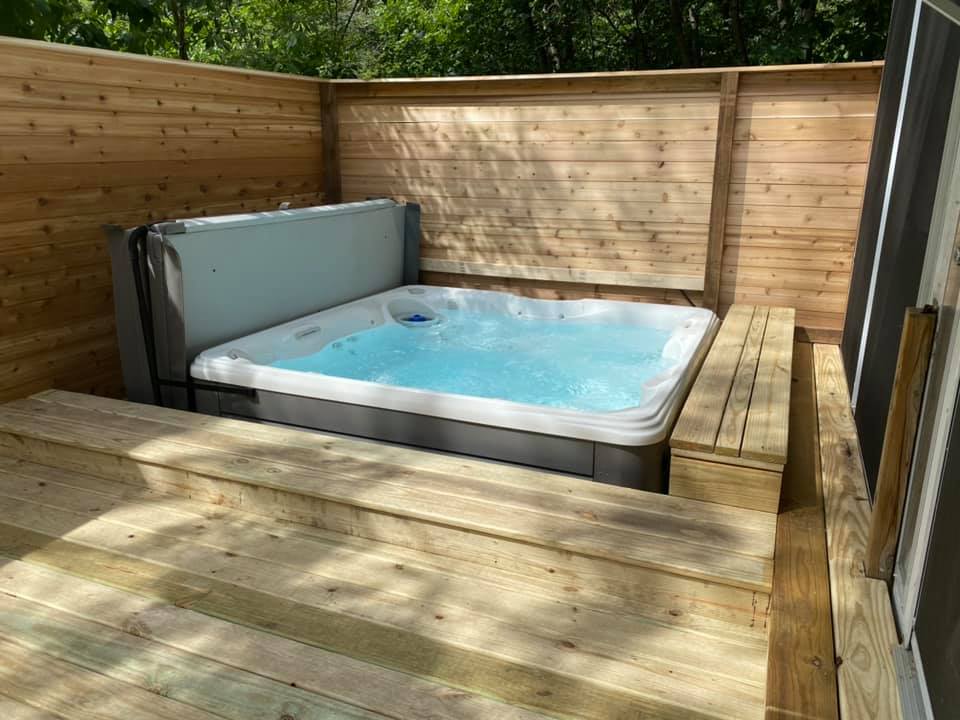 Custom cedar deck with privacy fence hot tub new buffalo mi